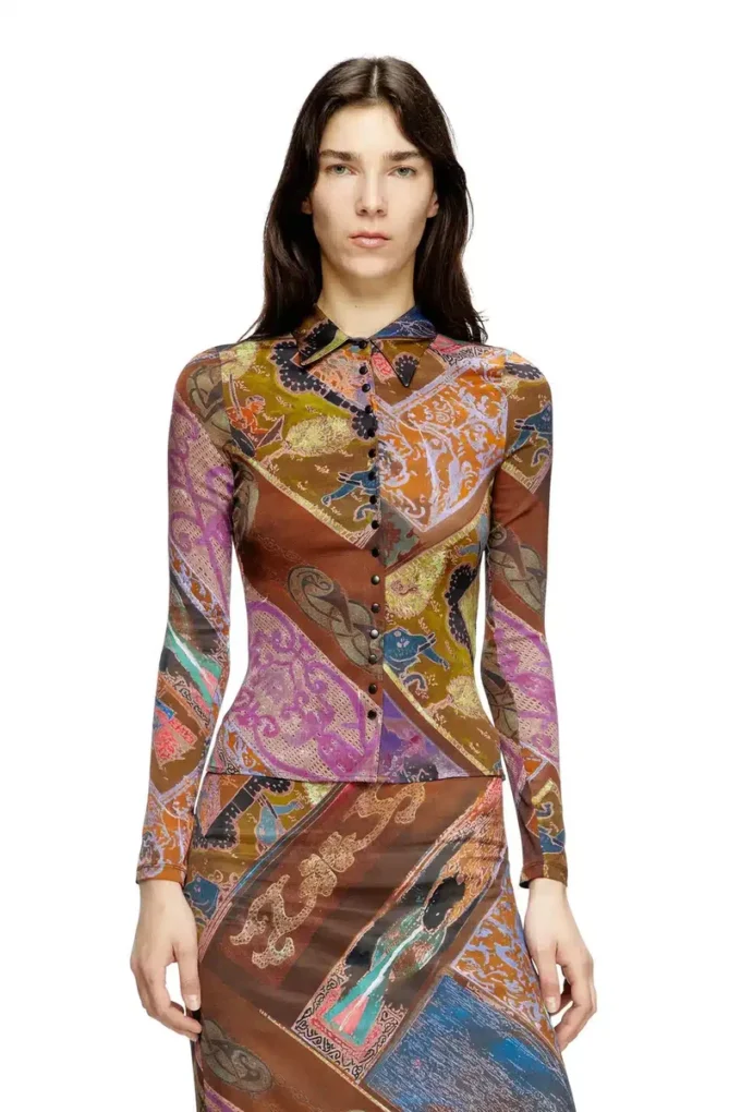 c-amelia Stretch-viscose shirt with Heraldic print c-amelia Stretch-viscose shirt with Heraldic print