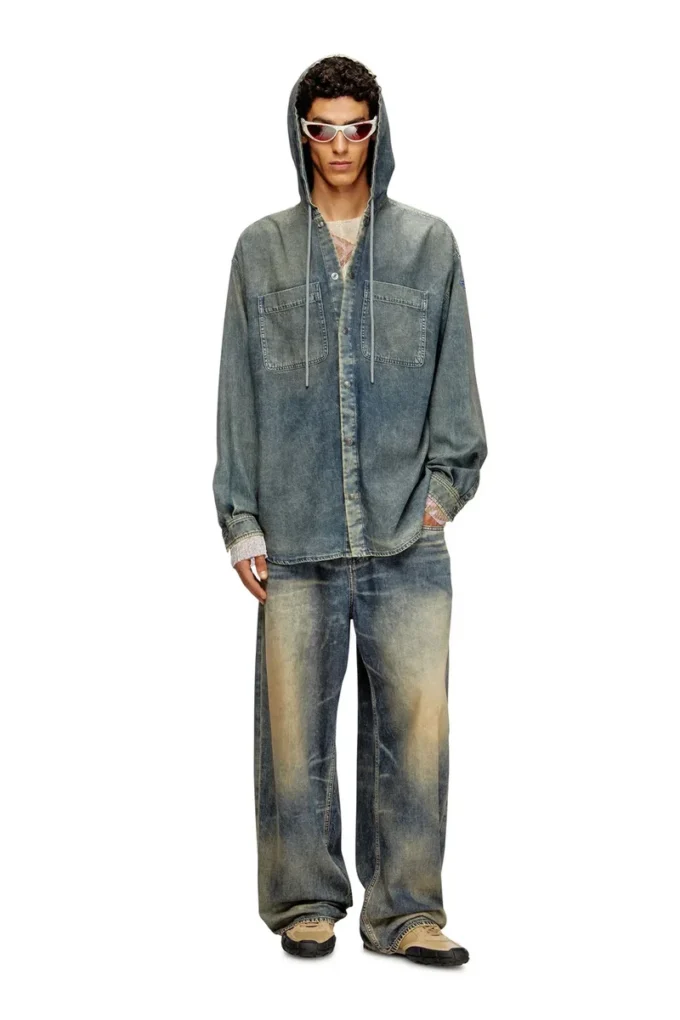 d-dewny-hood-s2 Overshirt in marbled coated denim d-dewny-hood-s2 Overshirt in marbled coated denim