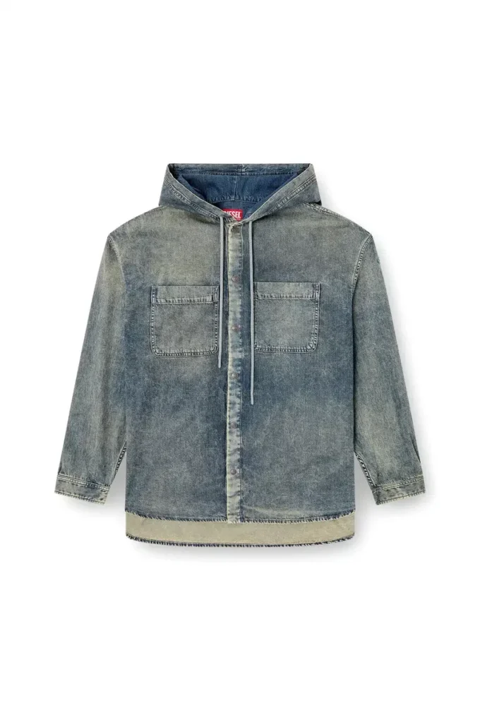 d-dewny-hood-s2 Overshirt in marbled coated denim d-dewny-hood-s2 Overshirt in marbled coated denim