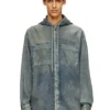 d-dewny-hood-s2 Overshirt in marbled coated denim d-dewny-hood-s2 Overshirt in marbled coated denim