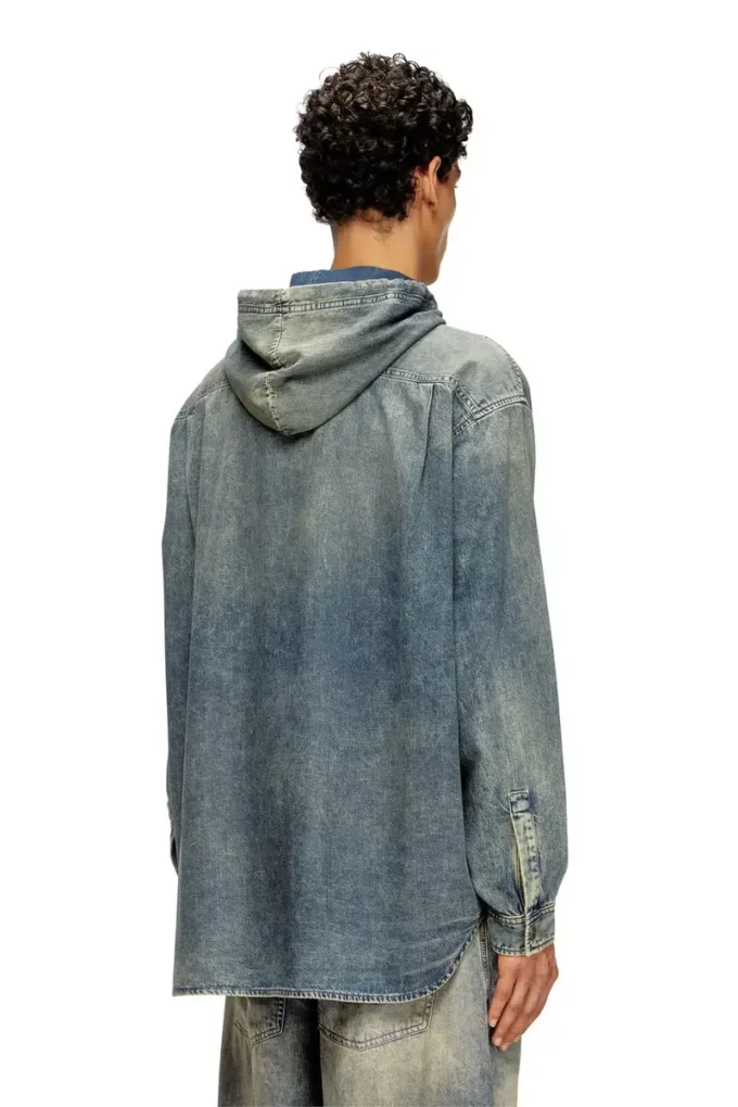 d-dewny-hood-s2 Overshirt in marbled coated denim d-dewny-hood-s2 Overshirt in marbled coated denim
