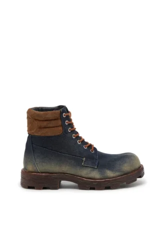 d-hammer lace up D-Hammer-Combat boots in denim and suede