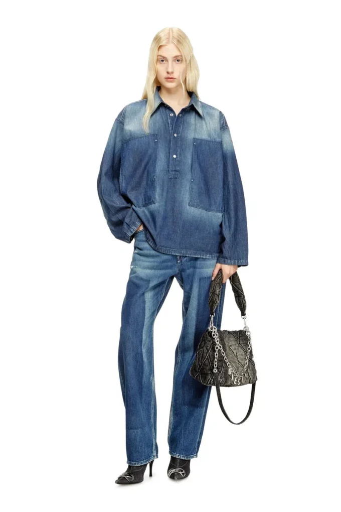 de-priss Henley top in contrast-effect denim de-priss Henley top in contrast-effect denim