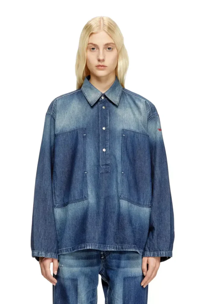 de-priss Henley top in contrast-effect denim de-priss Henley top in contrast-effect denim