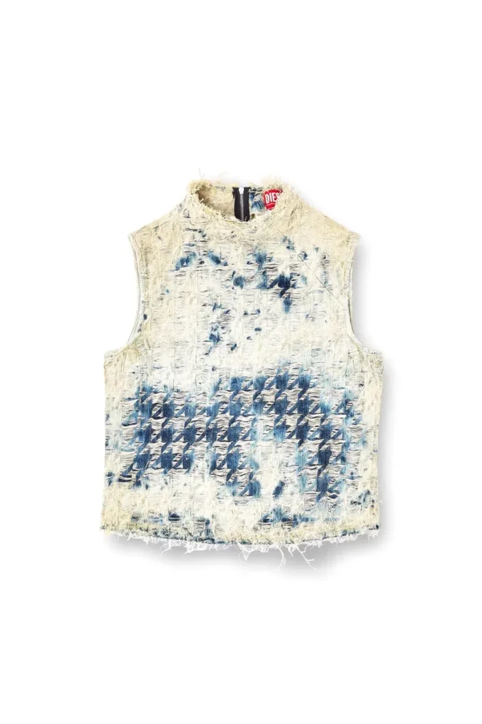 de-tapi-fsh2 Sleeveless top in houndstooth-weave denim de-tapi-fsh2 Sleeveless top in houndstooth-weave denim