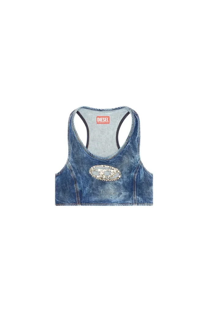 de-top-fse Cropped denim top with crystal plaque de-top-fse Cropped denim top with crystal plaque