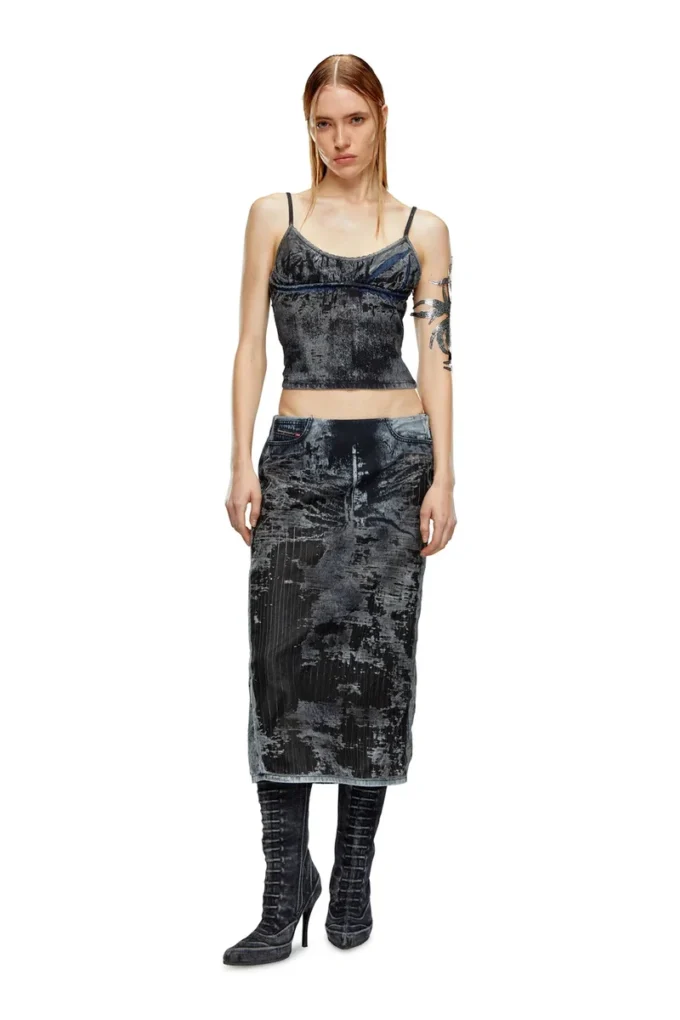 de-verni-fse Top in pinstriped devoré denim de-verni-fse Top in pinstriped devoré denim