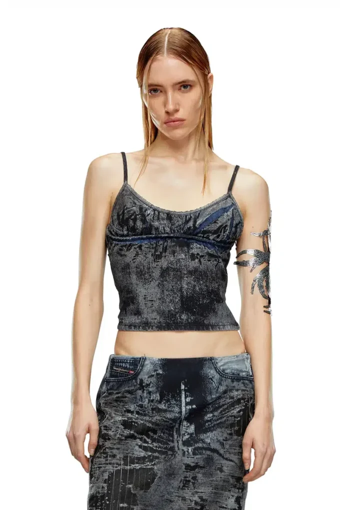 de-verni-fse Top in pinstriped devoré denim de-verni-fse Top in pinstriped devoré denim