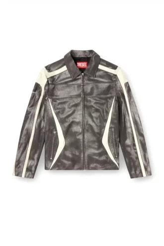 l-amar-enbi Leather coach jacket with biker print l-amar-enbi Leather coach jacket with biker print