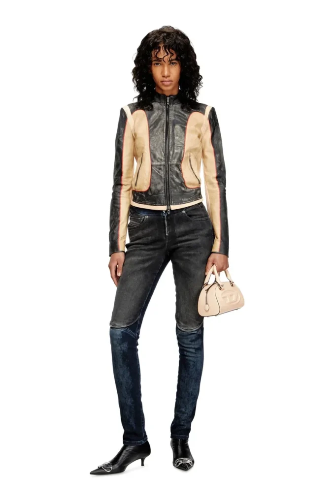 l-oonie Trompe l’oeil-effect leather biker jacket