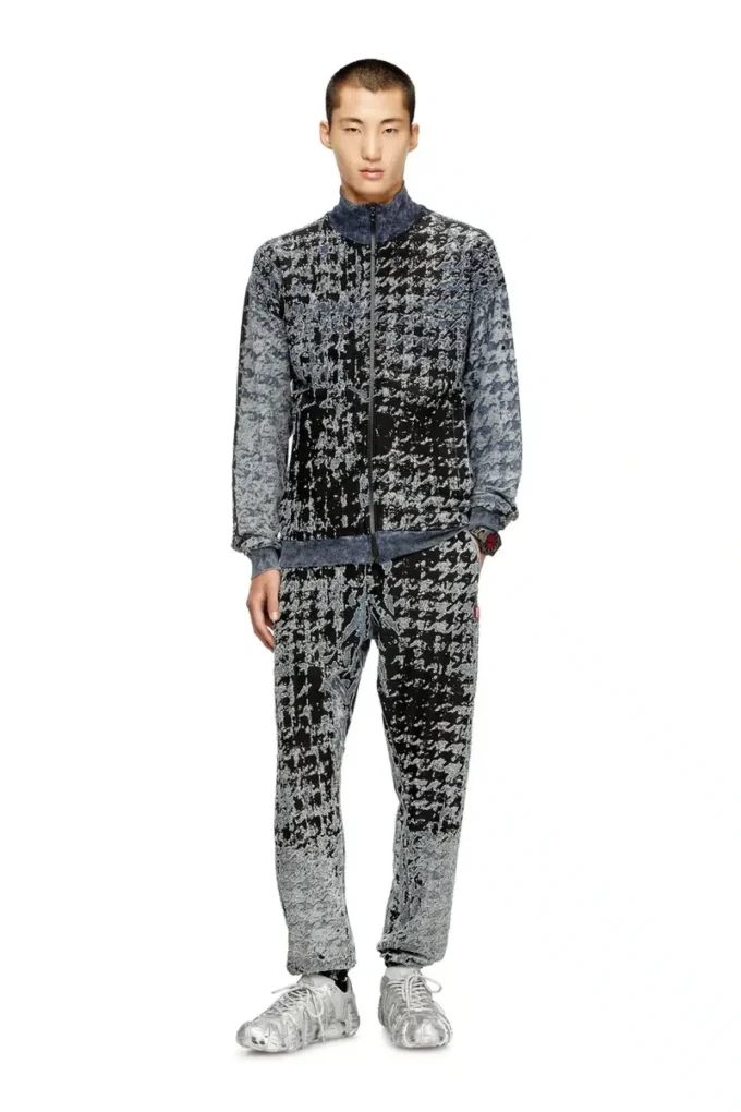 s-corr Devoré houndstooth zip-up top s-corr Devoré houndstooth zip-up top