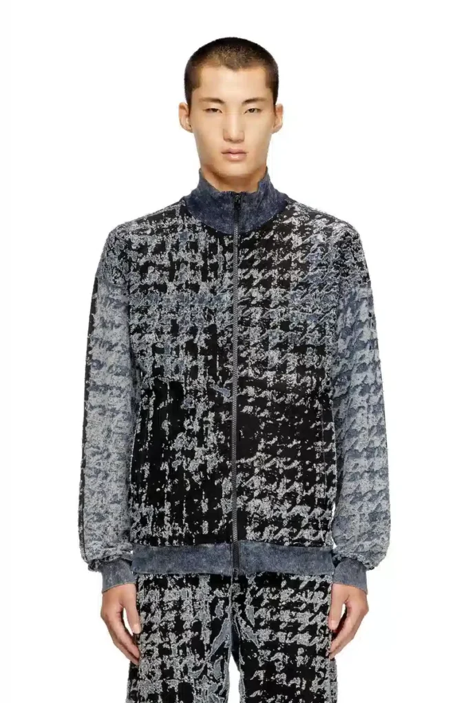 s-corr Devoré houndstooth zip-up top s-corr Devoré houndstooth zip-up top