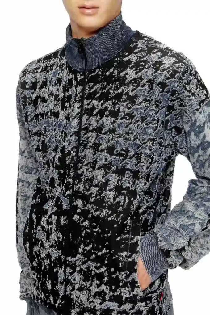 s-corr Devoré houndstooth zip-up top s-corr Devoré houndstooth zip-up top