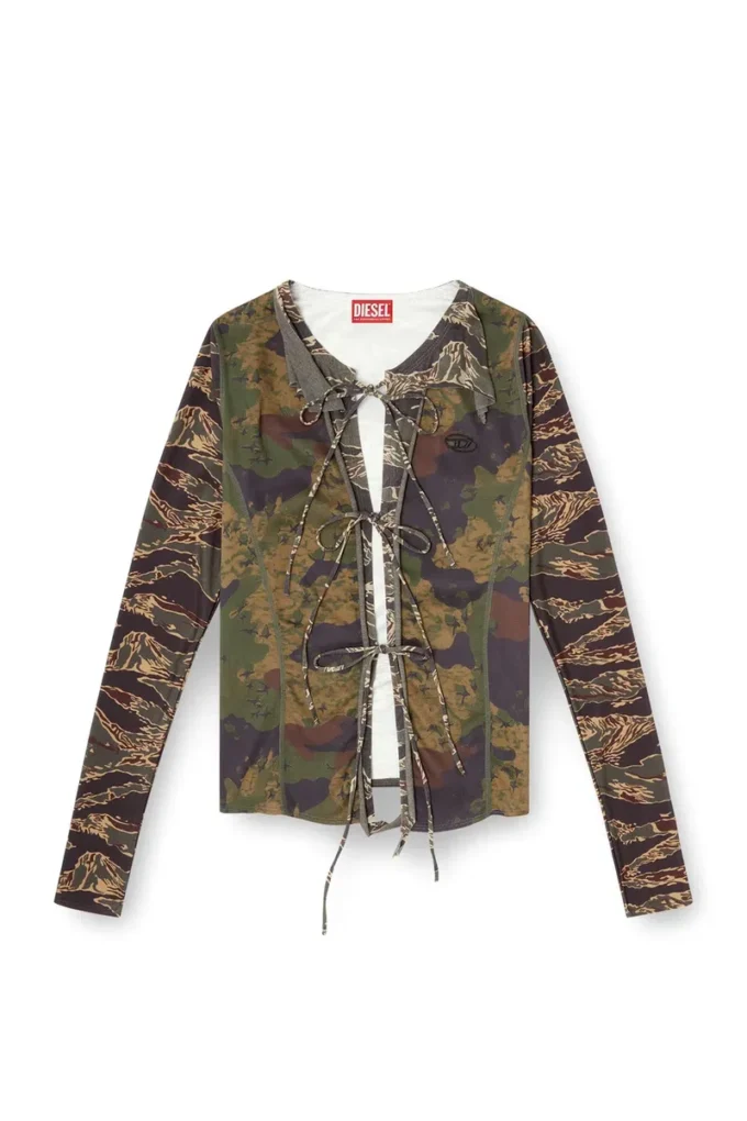 t-afry Tie cardigan with mixed camo prints t-afry Tie cardigan with mixed camo prints