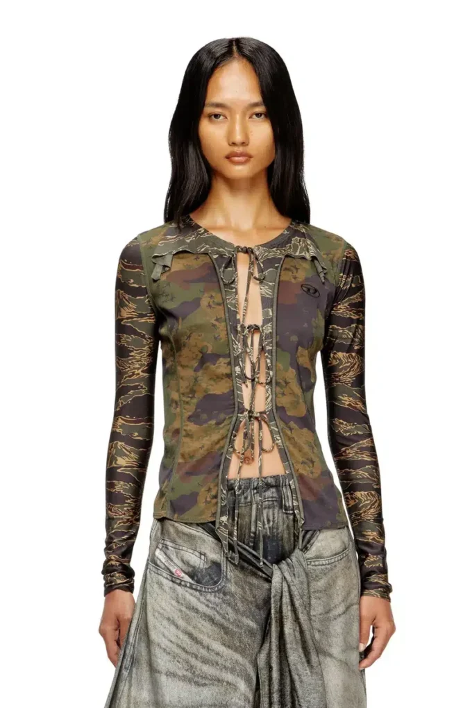 t-afry Tie cardigan with mixed camo prints t-afry Tie cardigan with mixed camo prints