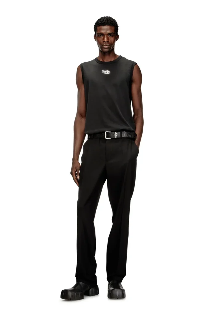 t-bisco-iod Sleeveless cotton top with metallic Oval D t-bisco-iod Sleeveless cotton top with metallic Oval D