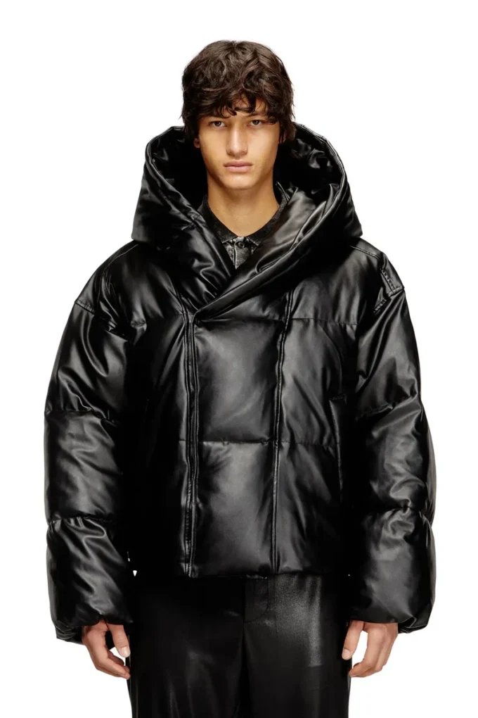 w-myley Hooded puffer jacket in coated fabric w-myley Hooded puffer jacket in coated fabric